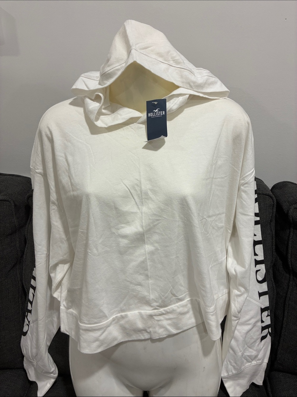 🔥Hollister Women's Cream White Hooded Long Sleeve Pullover M